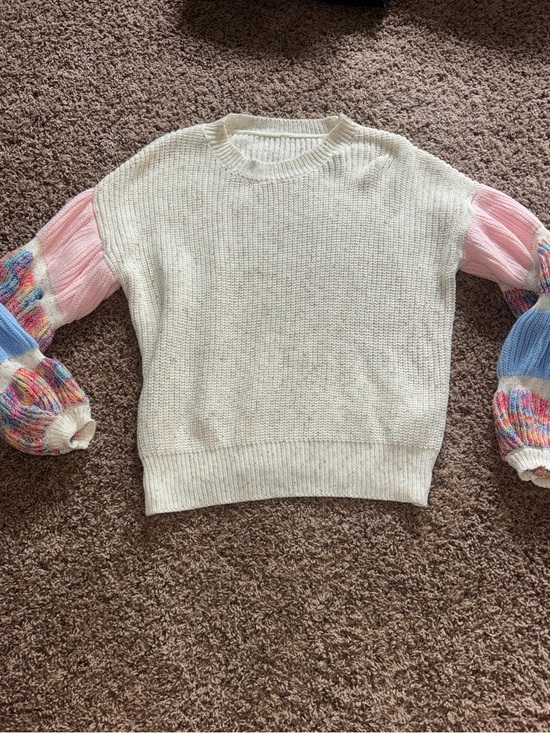 SHEIN Sweaters - Ivory Sweater with Pink & Blue Colorblock Balloon Sleeves